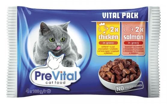 PreVital kapsička pre mačky 4x100g (2kura, 2 losos)
